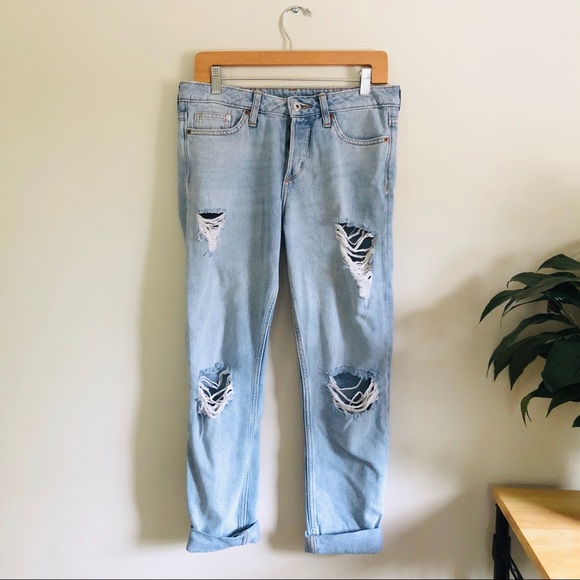 H&M Denim - h&m • boyfriend distressed rip jeans low waist
